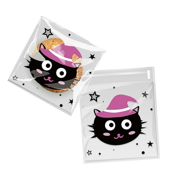 Lilgiuy 200Pcs Halloween Self Adhesive Clear Cookie Bags Ghost Bat Plastic Gift Bags Scary Candy Nougat Snowflake Crisp Fruit Goodies Bags for Halloween Party Gift Wrapping Supplies