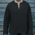 thumbnail image 1 of Lilgiuy 2021 Solid Color Wide Loose V-neck Long-sleeved Cotton And Linen T-shirt For Men, 1 of 3