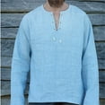 thumbnail image 1 of Lilgiuy 2021 Solid Color Wide Loose V-neck Long-sleeved Cotton And Linen T-shirt For Men, 1 of 3
