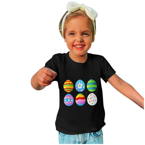 Lilgiuy 2024 Easter Day Shirts for Toddler Boy Girl Colorful Flower Egg Graphic Short Sleeve Lightweight Tshirt Kids Tee Tops Easter Gifts