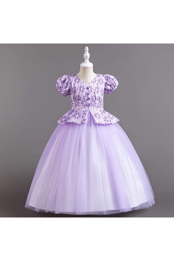 2024 Flower Girl Dress for Wedding Bridesmaids Toddler Girls Pretty Short Sleeve Formal Party Dresses for Going Out (Purple,5-6 Years)
