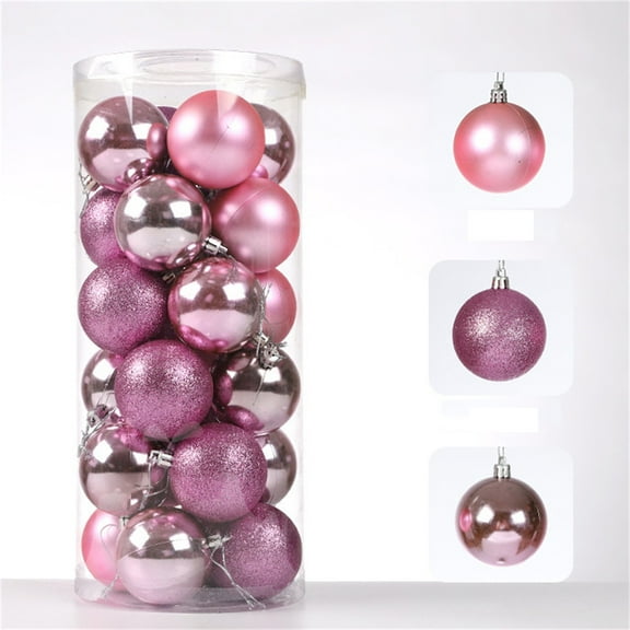 Lilgiuy 24PCS Christmas Balls Ornaments Set, 3.1 Inch Shatterproof Plastic Solid Color Decorative Baubles for Xmas Tree Decor Holiday Wedding Party Decoration, Pink