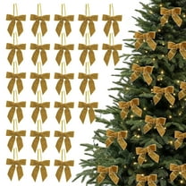 Lilgiuy 24Pcs Christmas Velvet Bows 3.1" Rustic Wreath Gift Bows Vintage Xmas Velvet Ribbon Bow Ornaments for Christmas Tree Garland DIY Craft Wrapping Decorative (Khaki)
