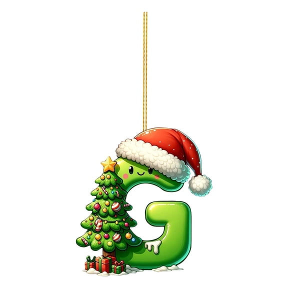Lilgiuy 26 Green Alphabet Ornaments for Christmas Tree Initial Letter Xmas Tree Pendant with Xmas Hat Mini Monogram Hanging Decorations for Christmas Tree Birthday Party Gifts DIY Decor (G)