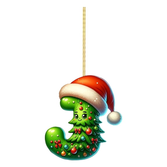 Lilgiuy 26 Green Alphabet Ornaments for Christmas Tree Initial Letter Xmas Tree Pendant with Xmas Hat Mini Monogram Hanging Decorations for Christmas Tree Birthday Party Gifts DIY Decor (J)