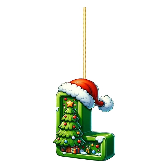 Lilgiuy 26 Green Alphabet Ornaments for Christmas Tree Initial Letter Xmas Tree Pendant with Xmas Hat Mini Monogram Hanging Decorations for Christmas Tree Birthday Party Gifts DIY Decor (L)
