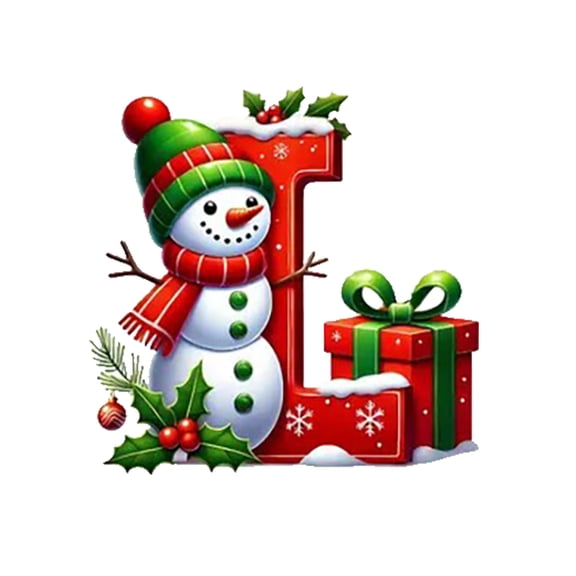 Lilgiuy 26 Letter Snowman Hanging Pendant, Christmas Letters Ornaments A to Z Ornament Letters Decorative Hanging Xmas Alphabet Letters for Christmas Tree DIY Craft Decorations (L)