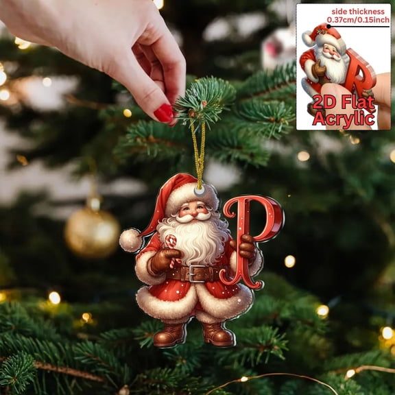 Lilgiuy 26 Santa Alphabet Ornaments for Christmas Tree Red Initial Letter Hanging Pendant with Xmas Hat Mini Monogram Hanging Decorations for Mantle Fireplace Party Gifts DIY Decor (P)