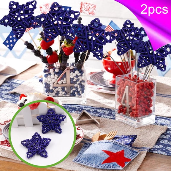 Lilgiuy 2Pcs 4th of July Decorative Star Rattan Decoration, 2.36in Solid Color Rattan Star for Independence Day Memorial Day Home Decor Craft Vase Bowl Filler Table Party Supplies, Purple