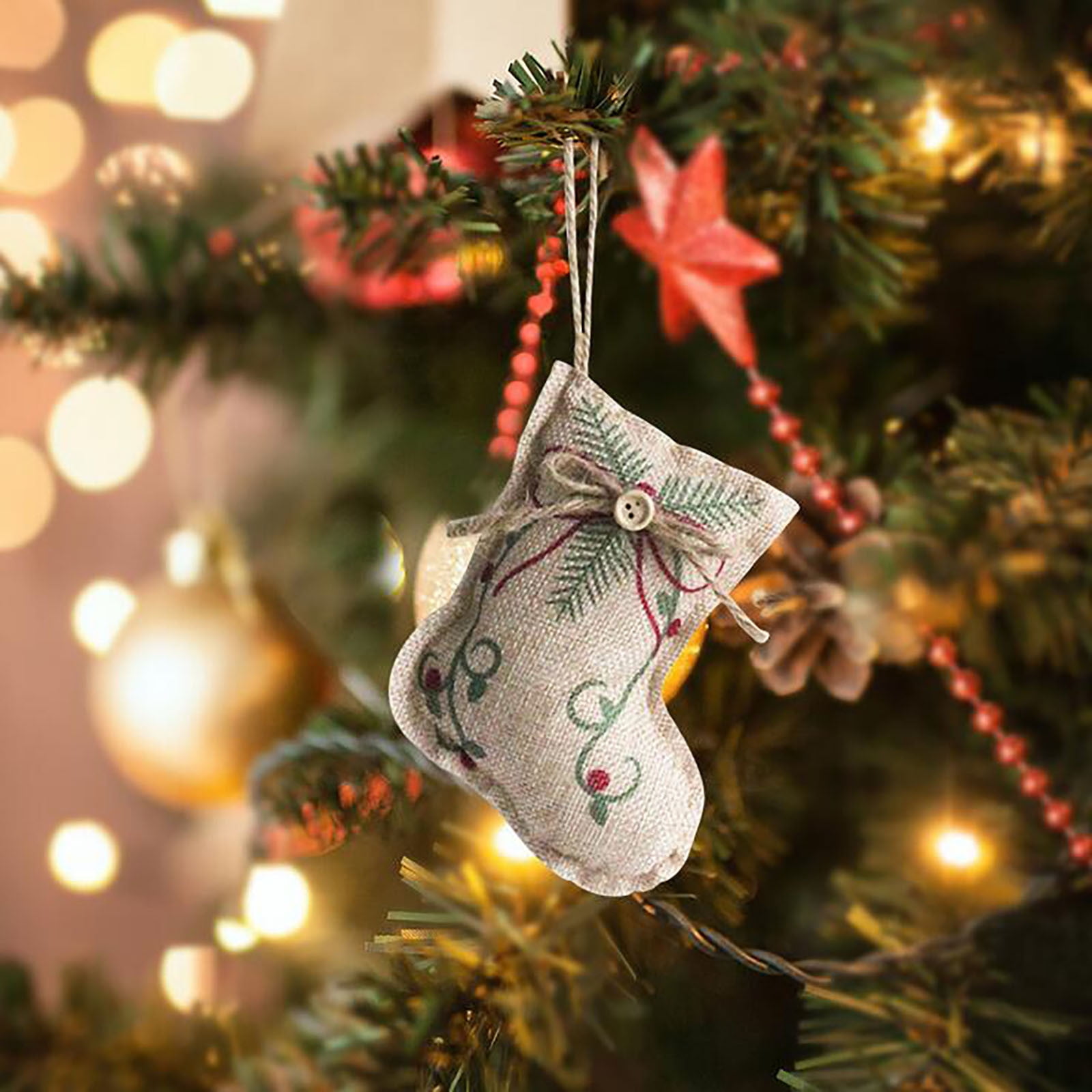 Ustic Chistmas Tee Onaments Stocking Decoations Bulap