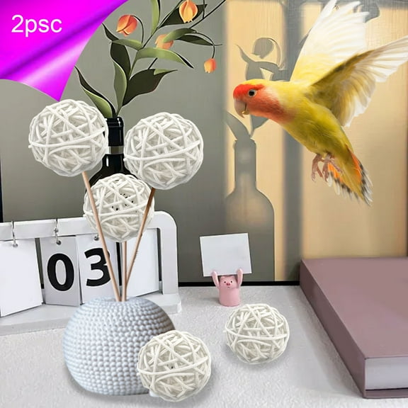 Lilgiuy 2Pcs White Decorative Balls for Centerpiece, 2.36 Inche Rattan Bowl Fillers, Wicker Twig Orbs Spheres for Kitchen Wedding Home Vase Table Decor