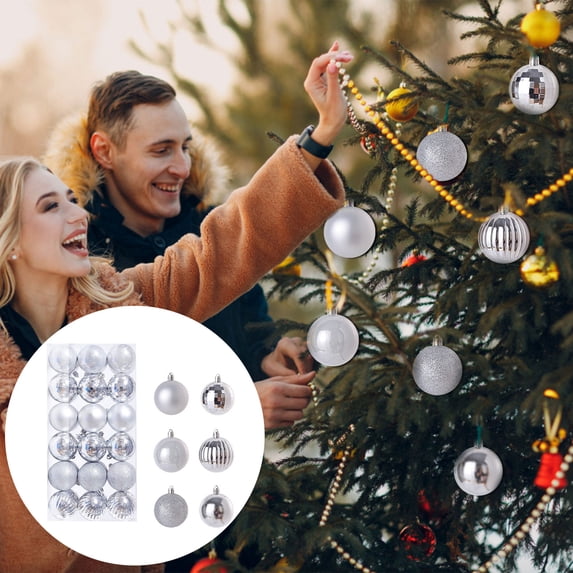 Lilgiuy 36PCS Christmas Ball Mini Ornaments Party Decorations Shatterproof Festival Pendant Hangings for Xmas Tree Decor(2.4''/6cm,Silver)