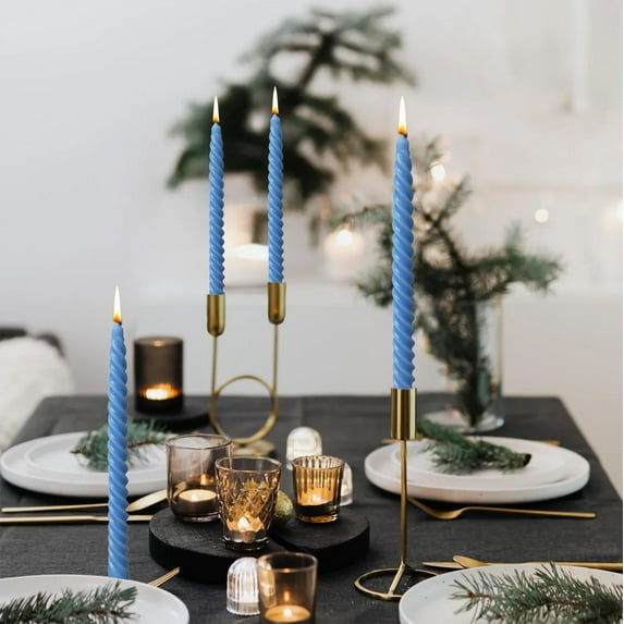Lilgiuy 4 Pack 6 Inch Blue Spiral Taper Candles for Wedding and Summer Home Decoration, Unscented Dripless Twisted Candlesticks for Dinner Earth Day and Garden Parties