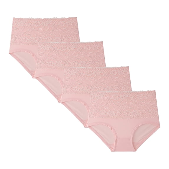 Lilgiuy 4PC Women Lace High Waisted Body Shaper Shorts Shapewear Tummy Control Panties(Pink,M) Winter Dresses for 2022