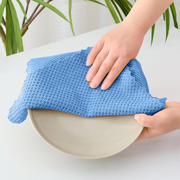 Lilgiuy 4Pcs Microfiber Cleaning Cloth, Kitchen Towels for Dish Drying Washing, Absorbent Degreasing Oil Absorbing Rags for Cleaning, Reusable and Washable Towels, 11.81x11.81 in, Blue