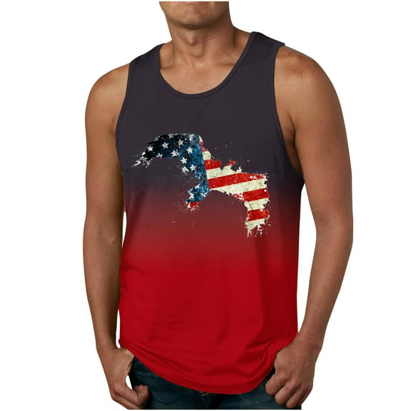 Lilgiuy 4Th of July Tank Tops for Men Non Positioning Printing Gradient Tank Casual Sports Sleeveless T-shirt Tank Blouses Gift for Family(Red,2XL)