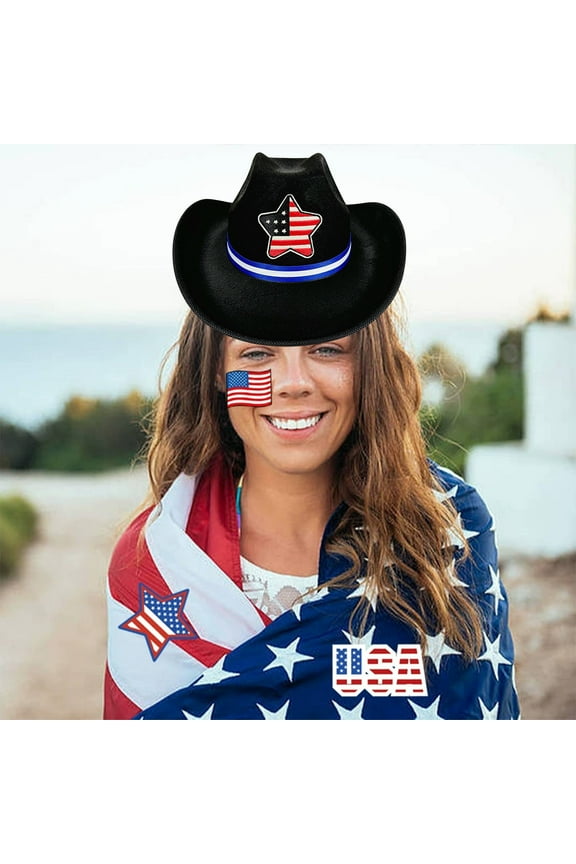 4th of July Cowboy Hat Patriotic Cowboy Hat Unisex Vintage Classic Style Western Hat with Shape Brim for Men Women Costume Independence Day Decoration