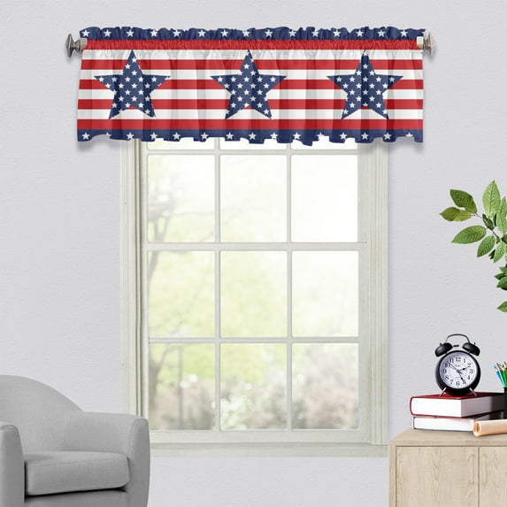 Lilgiuy 4th of July Curtain Valances for Windows, Happy Independence Day Patriotic Star Red White Stripes Valance Window Treatments Short Curtains for Kitchen Bathroom Living Room, 53.93" x 17.71"