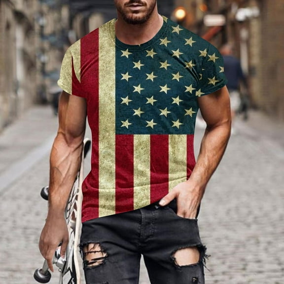 Lilgiuy 4th of July Shirts for Men, Patriotic USA Flag T-Shirt Fun Novelty Short Sleeve Pullover Summer Festival Tops Festival Gifts(Blue,3XL)