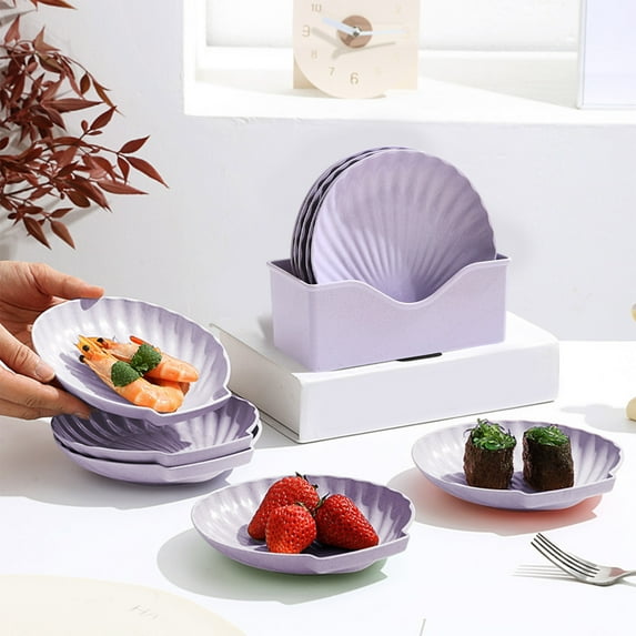 Lilgiuy 5 Pieces Plastic Shell Shape Serving Platters Small Reusable Desktop Spit Bones Garbage Crumbss Trays Purple Plates Cookie Candy Fruits Nuts Dishs Bowl for Party Supplies