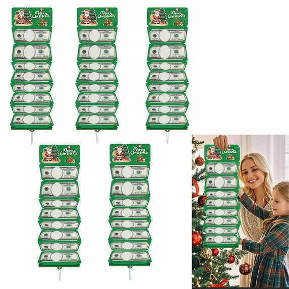 Lilgiuy 5Pcs Christmas Cash Gift Envelope, DIY Cash Gift Card Holders Xmas with 10 Slots, Surprise Card Holder Christmas Cashs Envelope with Money Clip for Holiday Party (Green)