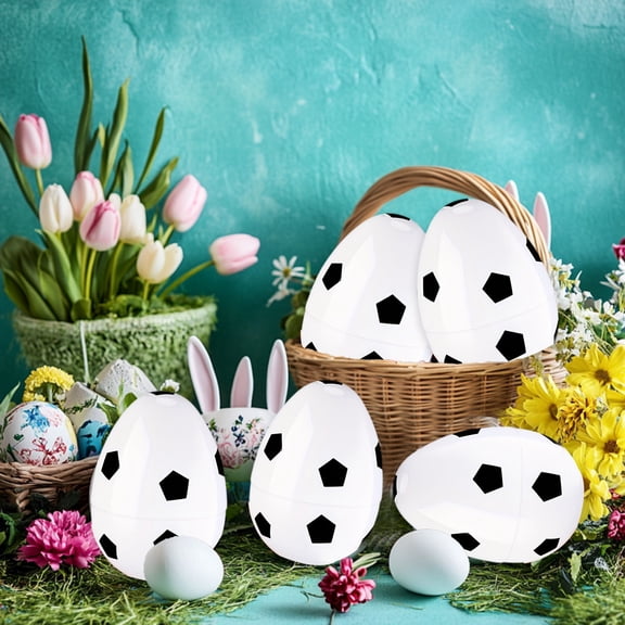 Lilgiuy 6 Pcs 6" Fillable Easter Eggs for Kids, Empty Sports Balls Large Plastic Easter Eggs for Easter Basket Stuffers, Football Easter Eggs Toys for Candy Stuffers, Easter Party Gifts for Kids