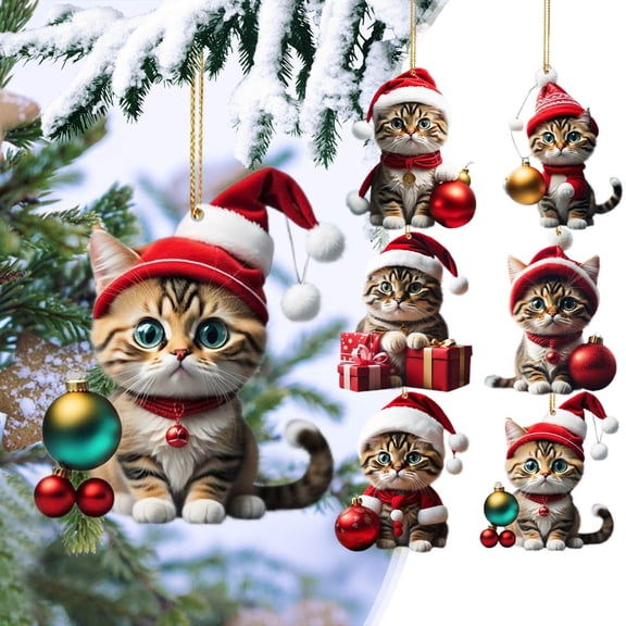 Lilgiuy 6PC Christmas Decorations 2024 Cat Car Interior Pendant Christmas Christmas Tree Decoration Hanging Ornament Holiday Home Decoration Novelty Fun Xmas Decorations Ornaments for Home Decor