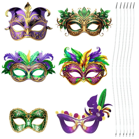 Lilgiuy 6Pcs Mardi Gras Mask for Women, Multicolor Feather Masquerade Mask with Feather, Carnival Costume Ball Christmas Evening Party Cosplay