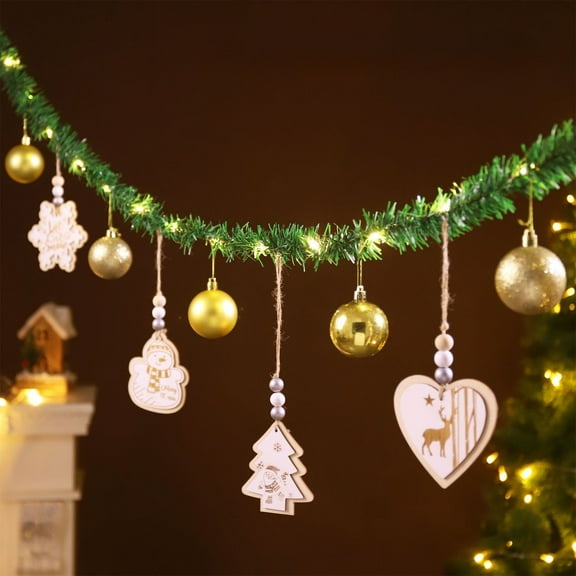 Lilgiuy 86.61 Christmas Garland Decorations, Battery Operated Lighted Garland Indoor with Christmas Ball and Wooden Sign, Christmas Garland for Mantle Fireplace Wall