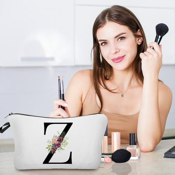 Lilgiuy A-Z Personalized Makeup Bag, Birthday Gifts for Women Mom, Gifts for Friend, Bride Bridesmaid Portable Lightweight Cosmetic Bag, 7.1X5.3IN (Z, White)