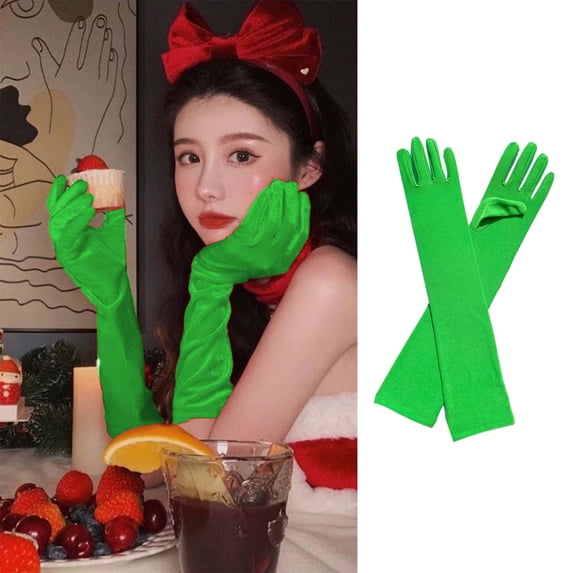 Lilgiuy Adult Long Opera Gloves Solid Color Length Lightweight Soft Breathable Stretch Elbow Gloves for Theatrical Performances or Makeup Stages, Green