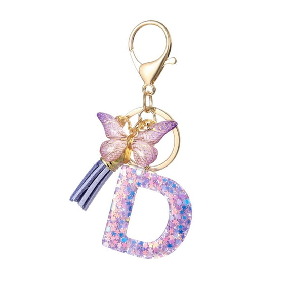 Lilgiuy Alphabet Initial Letter Keychain Cute Heart Resin, 2024 New 26 Letter Butterflys Tassel Keychain for Car Backpacks, Initial Keychains for Women (D)