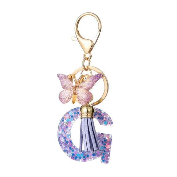Lilgiuy Alphabet Initial Letter Keychain Cute Heart Resin, 2024 New 26 Letter Butterflys Tassel Keychain for Car Backpacks, Initial Keychains for Women (G)
