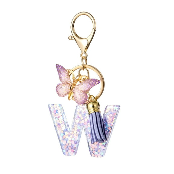 Lilgiuy Alphabet Initial Letter Keychain Cute Heart Resin, 2024 New 26 Letter Butterflys Tassel Keychain for Car Backpacks, Initial Keychains for Women (W)