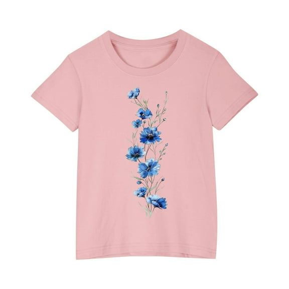 Lilgiuy American Flag Tees for Toddler Kids Boys Girls Cotton T-shirt Fashion Cute Round Neck Print Tee Short Sleeve Top(Pink,4-5 Years)