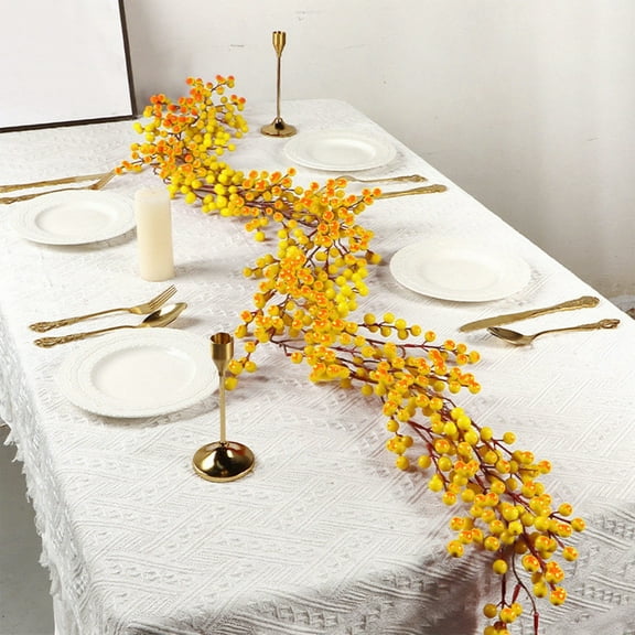 Lilgiuy Artificial Berry Christmas Garland, 68.90in Yellow Christmas Berry Garland with Stems for Christmas Halloween Holiday Indoor Craft Fireplace Stairs Table Decor
