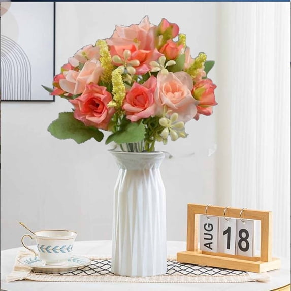 Lilgiuy Artificial Flowers Clearance, Spring Silk Flowers Fake Flowers Bouquet, 11.8 inch Tall Fake Bouquet with Stems, Plastic Flowers for Wedding Vase Table Centerpiece Floral Arrangements