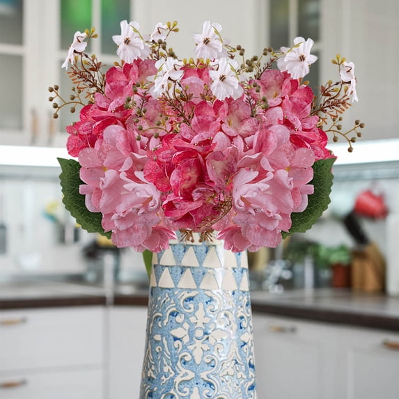 Lilgiuy Artificial Hydrangea Flowers Silk Bouquet Floral with Stem and Leaf in Bulk for Home Office Wedding Party Spring Outside Garden Patio Table Centerpieces Arch Front Door Decoration