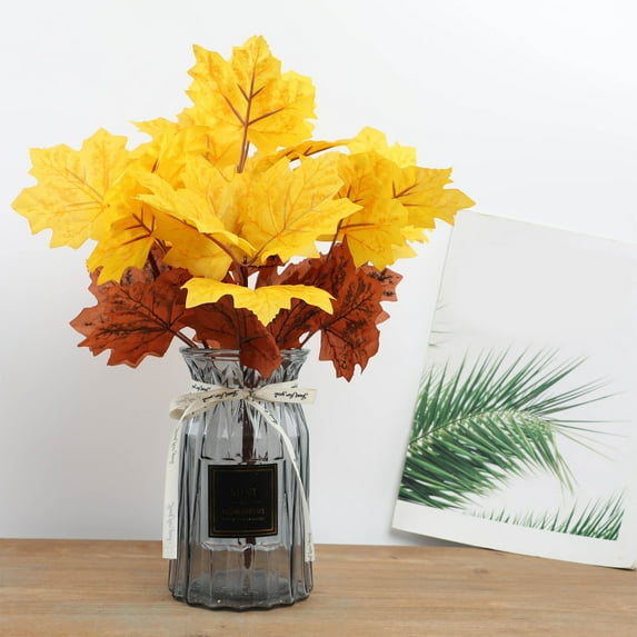 Lilgiuy Artificial Maple Leaves Branches, Fall Leaves Stems Simulation Plastic Maple Leaves Stems Fall decorations for Home Table Fireplace Centerpiece Thanksgiving Halloween Garden Decor