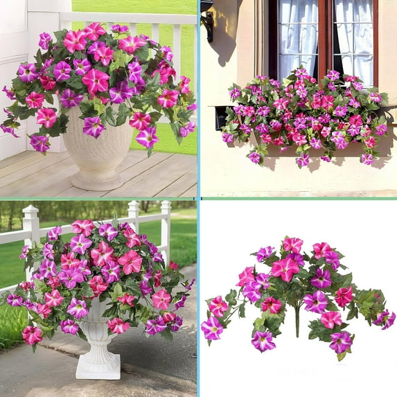 Lilgiuy Artificial Morning Glory for Outdoor, No Fade Fake Plastic Flowers Faux Plants for Hanging Planters Indoor Outside Garden Porch Window Box Home Wedding, 25.60x15.70in, Pink