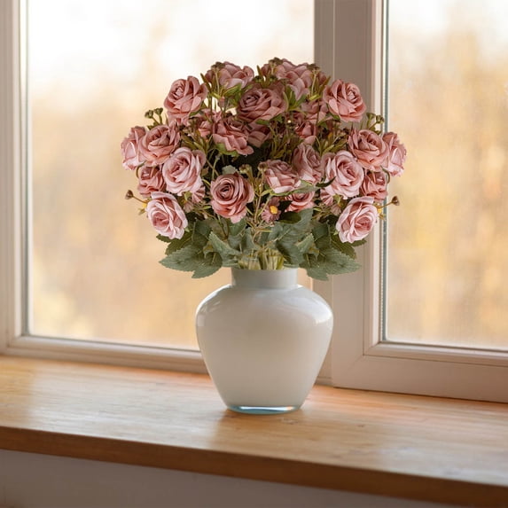 Lilgiuy Artificial Roses Flowers, Small Silk Flowers for Home Decor Indoor Fake Bouquet Faux Floral Arrangements Dining Table Centerpieces for Kitchen Bridal Wedding Party Decor, 16.5 Inches