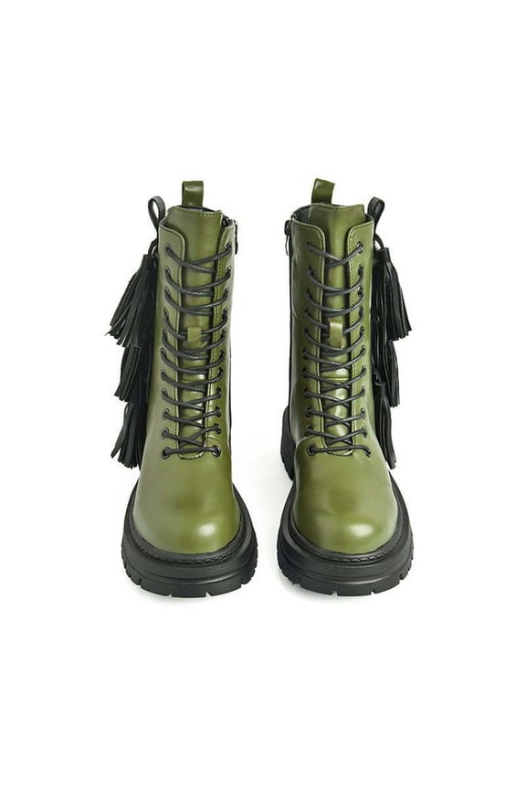 Autumn And Winter Lace Up Cowhide Women's Boot (short Boot)Army Green,6(37) Winter Fashion 2022