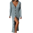 thumbnail image 1 of Lilgiuy Autumn And Winter Women Long Sleeve Solid V-Neck Button Long Dresses Blue Fall Dresses for 2022 Spring Winter, 1 of 5
