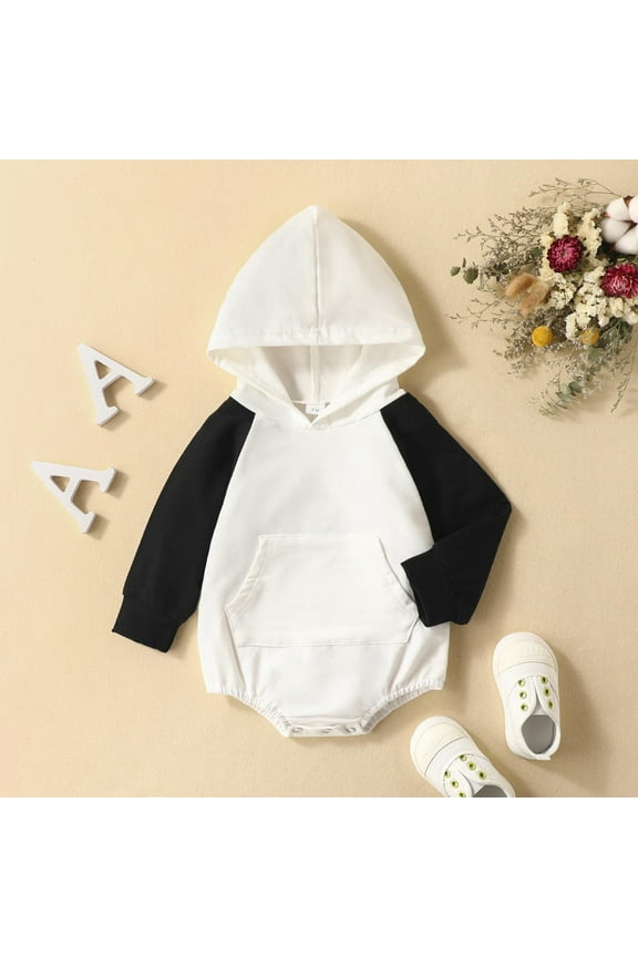 Autumn Spring Baby Girls Boys Cute Romper Long Sleeve Patchwork Hooded Button Pocket Sweatshirt Jumpsuits, Black ,12-18 Months Fall Fashion 2022 Spring Winter