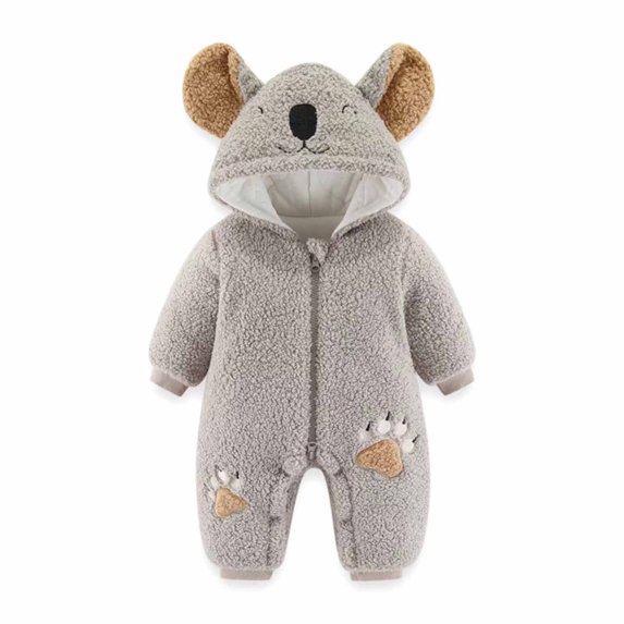 Lilgiuy Autumn Winter Infant Toddler Baby Long Sleeve Animal Ear Hooded Romper Zipper Jumpsuit,Gray,9-12 Months Fall Clothes for 2022 Spring Winter