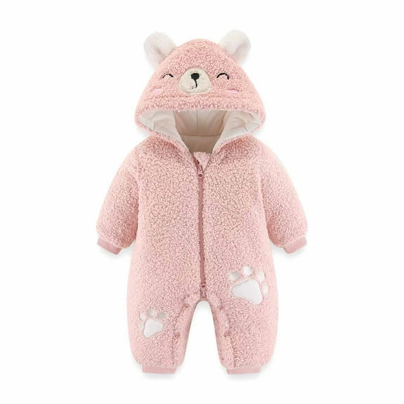 Lilgiuy Autumn Winter Infant Toddler Baby Long Sleeve Animal Ear Hooded Romper Zipper Jumpsuit，Pink,6-9 Months for 2022