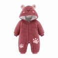 thumbnail image 1 of Lilgiuy Autumn Winter Infant Toddler Baby Long Sleeve Animal Ear Hooded Romper Zipper Jumpsuit，Watermelon Red,12-18 Months for 2022, 1 of 5