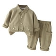 thumbnail image 1 of Lilgiuy Baby Boy Girl Clothes Casual Solid Color Long Sleeve Button Down Shirt Elastic Waist Pants Set 2Pcs Fall Winter Outfits for Basketball Football Running (Army Green), 1 of 5