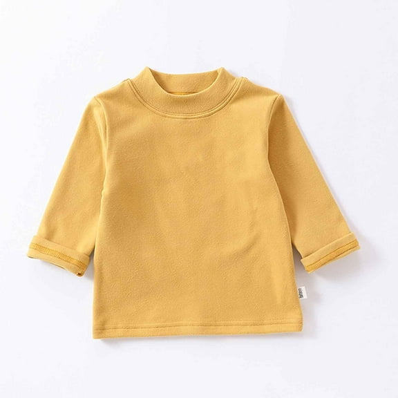 Lilgiuy Baby Boy Girl Thermal Underwear Spring Solid Color Long-sleeved Half-turtle Collar Velvet Bottoming Shirt Outdoor-playing (Yellow,3-6 Months)