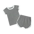 thumbnail image 1 of Lilgiuy Baby Boys Girls Summer Outfit Fashion Ribbed Short-sleeved Solid Color Top Lightweight Short Set for Going Out Travel, 1 of 4